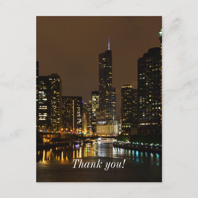 Chicago River Night Storm Danke Postcard Postkarte (Vorderseite)