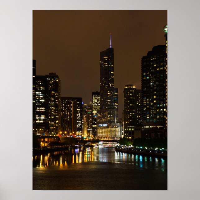 Chicago River Night Storm Poster (Vorne)