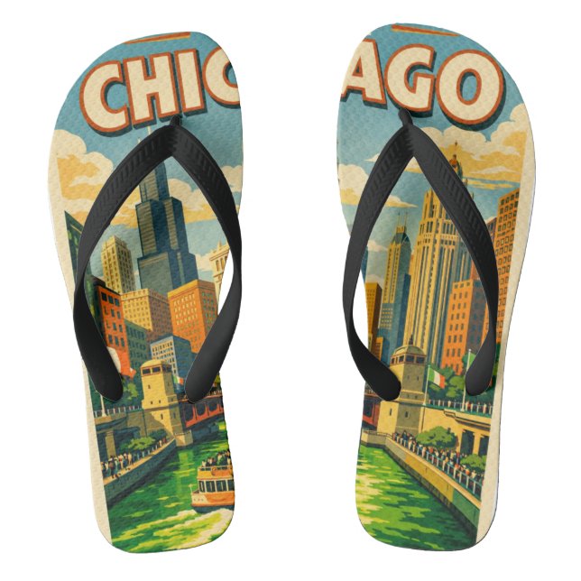 Chicago River Saint Patricks day postcard Flip Flops (Fußbett)
