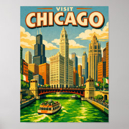 Chicago River Saint Patricks day postcard Poster