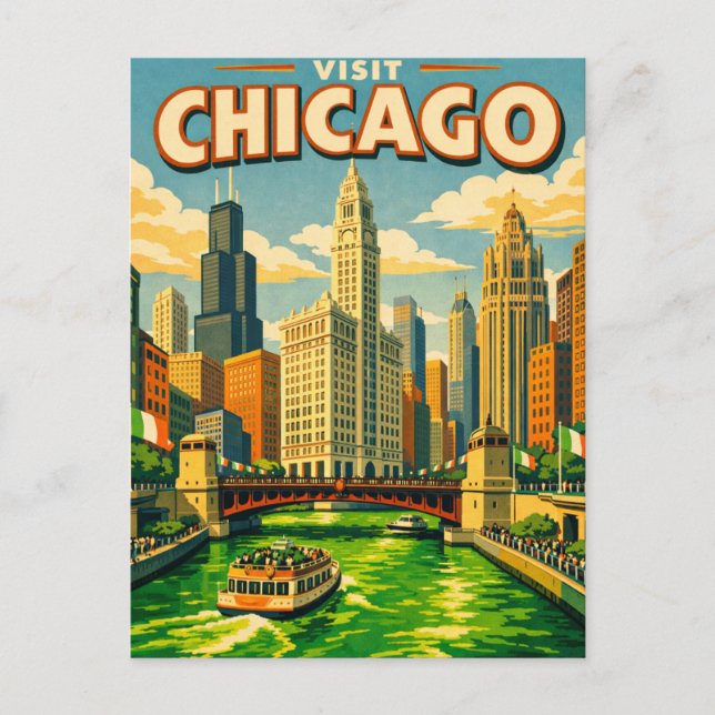 Chicago River Saint Patricks day Postkarte (Vorderseite)