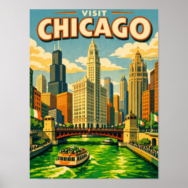 Chicago River Saint Patricks day Postkarte Poster (Vorne)