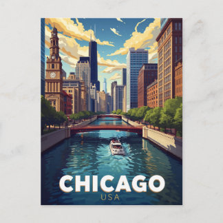 Chicago River Skyline Bootsfahrt Postkarte