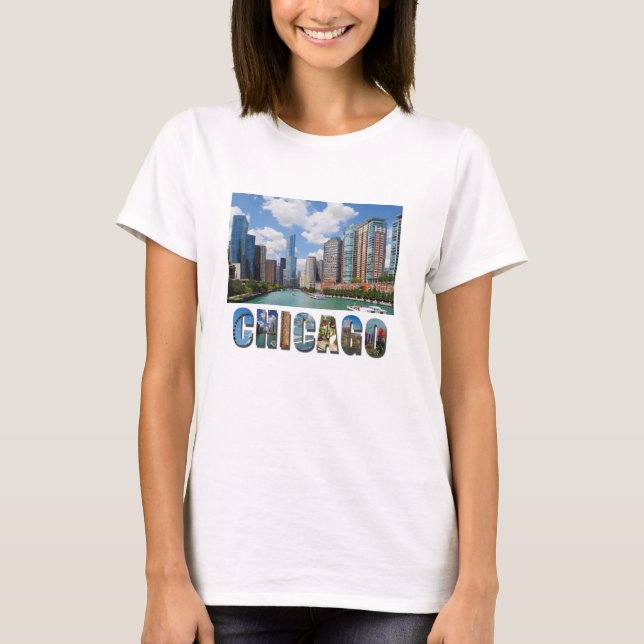 Chicago River Skyline Foto T-Shirt (Vorderseite)