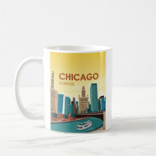 Chicago River Skyline Vintage Reise Kaffeetasse