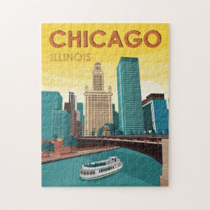 Chicago River Skyline Vintage Reise Puzzle