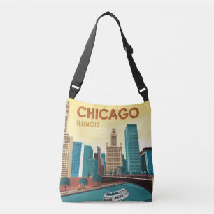 Chicago River Skyline Vintage Reise Tragetaschen Mit Langen Trägern