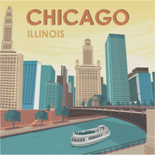 Chicago River Skyline Vintage Travel Aufkleber