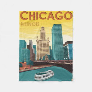 Chicago River Skyline Vintage Travel Fleecedecke