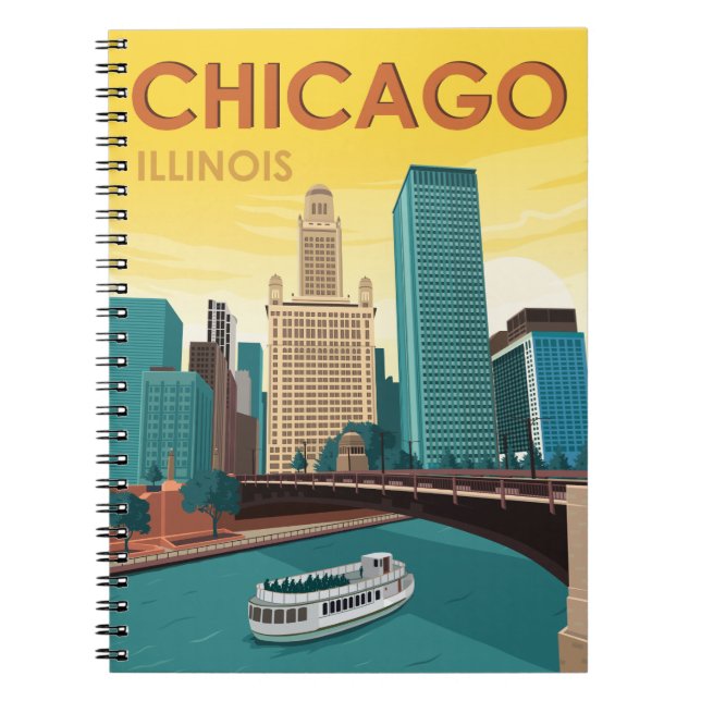 Chicago River Skyline Vintage Travel Notizblock (Vorderseite)