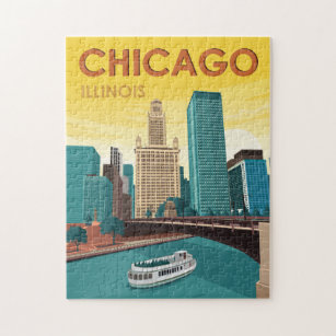 Chicago River Skyline Vintage Travel Puzzle