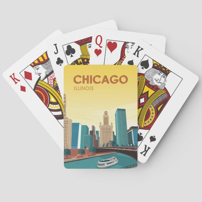 Chicago River Skyline Vintage Travel Spielkarten (Rückseite)
