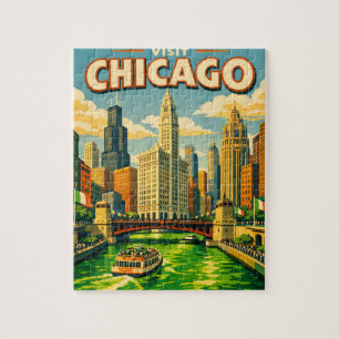 Chicago River St. Patricks Day Postkarte Puzzle