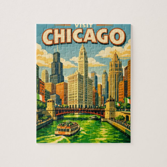 Chicago River St. Patricks Day Postkarte Puzzle (Vertikal)