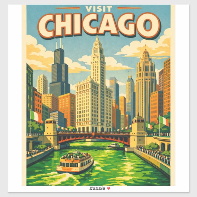 Chicago River St. Patricks Tag Postkarte Aufkleber (Blatt)