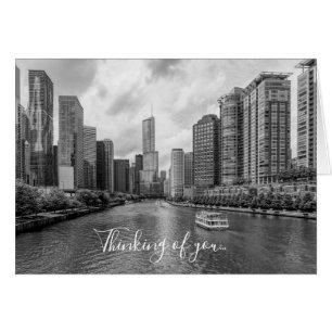 Chicago River und Trump Tower Grayscale
