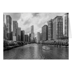 Chicago River und Trump Tower Grayscale Card