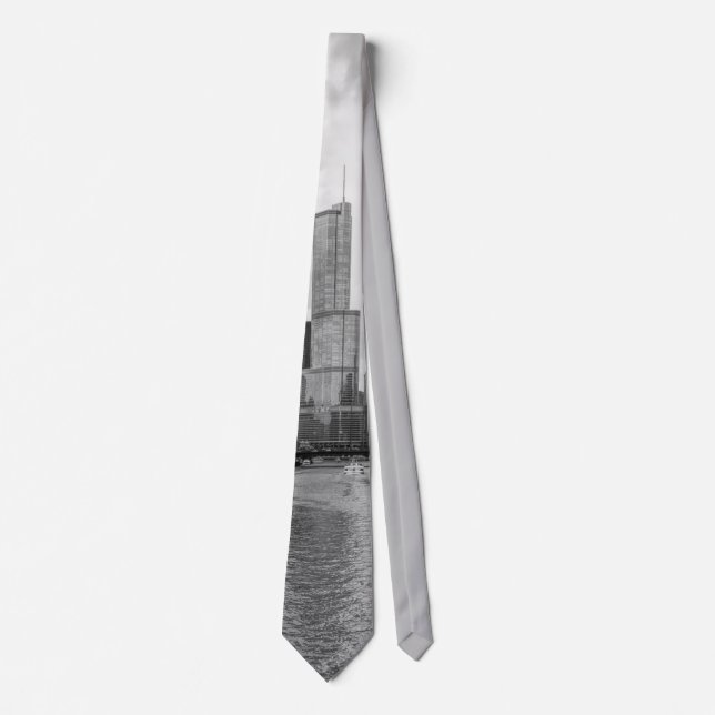 Chicago River und Trump Tower Grayscale Neck Tie Krawatte (Vorderseite)