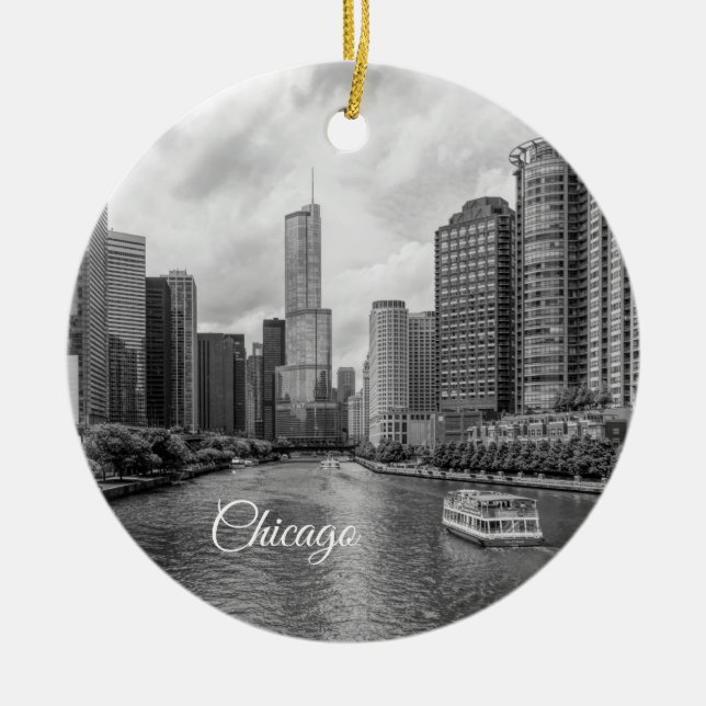 Chicago River und Trump Tower Grayscale Ornament (Vorne)