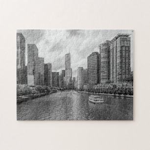 Chicago River und Trump Tower Grayscale Puzzle
