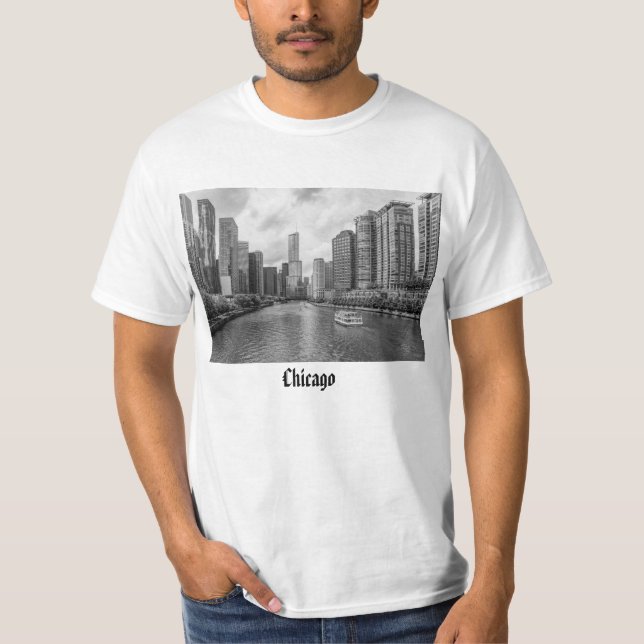 Chicago River und Trump Tower Grayscale T - Shirt (Vorderseite)