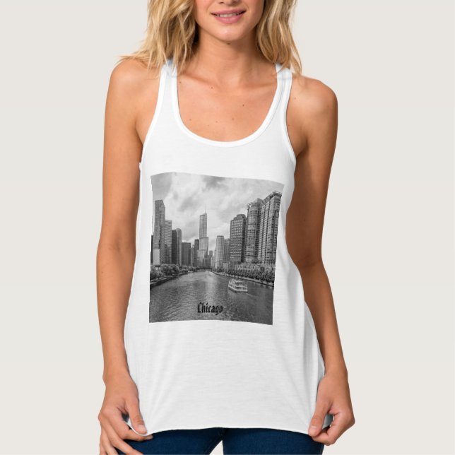 Chicago River und Trump Tower Grayscale Tank Top (Vorderseite)