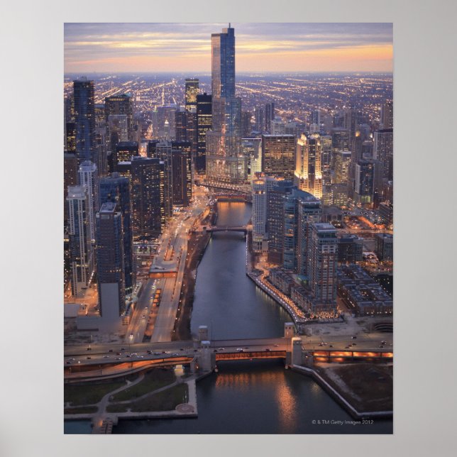 Chicago River und Trump Tower von oben Poster (Vorne)