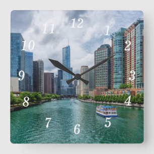 Chicago River und Trump Tower Wall Clock Quadratische Wanduhr