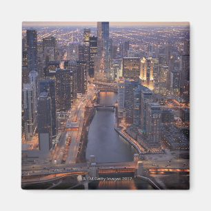 Chicago River und Trumpf-Turm von oben Magnet