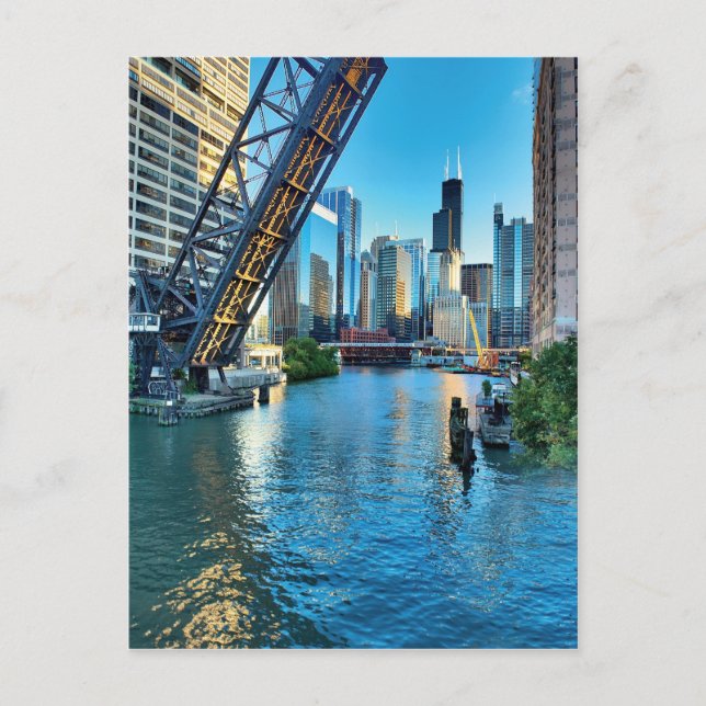 Chicago River und Willis Tower Postkarte (Vorderseite)