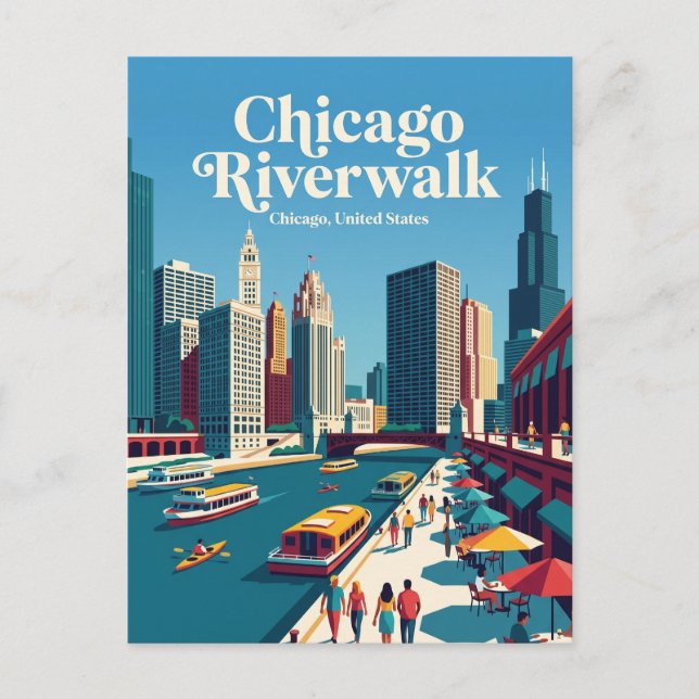 Chicago Riverwalk Illinois Postkarte (Vorderseite)