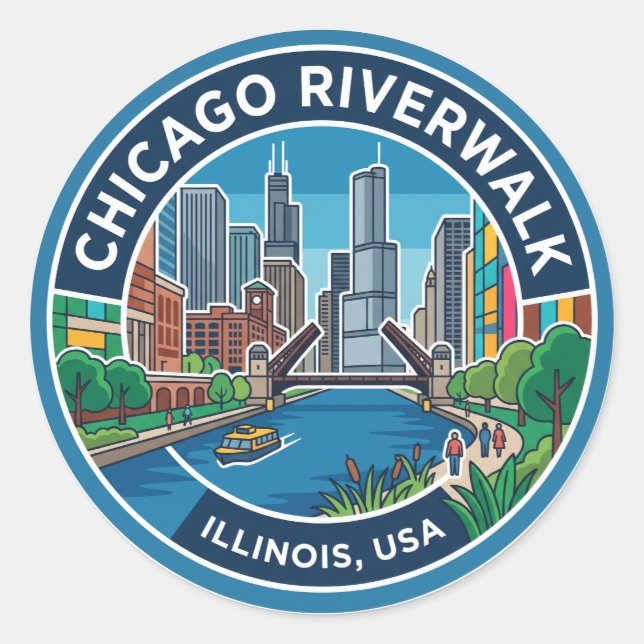 Chicago Riverwalk Illinois Runder Aufkleber (Vorderseite)