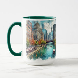 Chicago Riverwalk Watercolor AIart Tasse