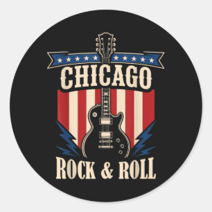 Chicago Rock And Roll Musik Stadt Grafik Runder Aufkleber