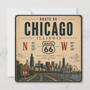 Chicago Route 66 Retro Reisekarte