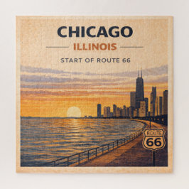 Chicago Route 66 Sonnenuntergang Skyline Reiseatmo Puzzle
