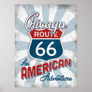 Chicago Route 66 Vintage Amerika Illinois Poster