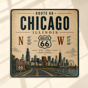 Chicago Route 66 Vintage Koordinaten Skyline Kunst Puzzle