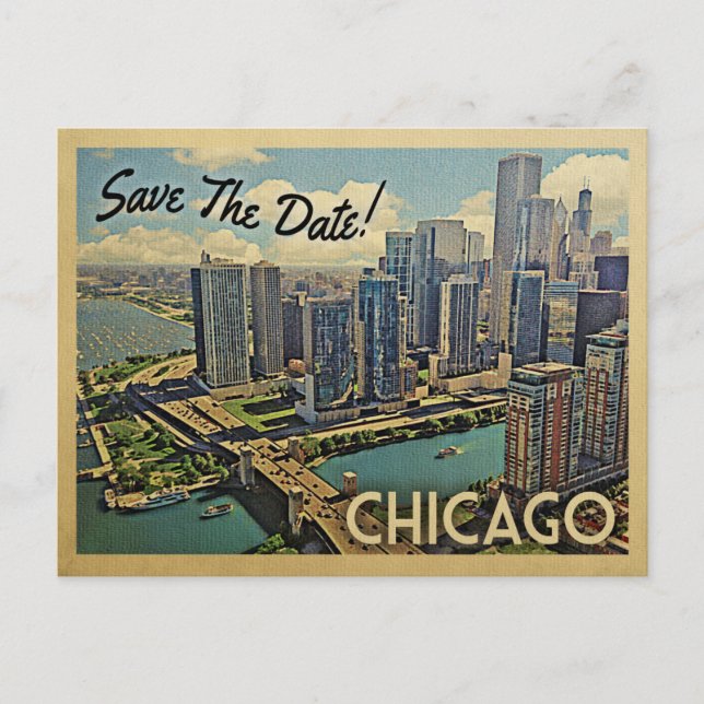 Chicago Save the Date Illinois Ankündigungspostkarte (Vorderseite)