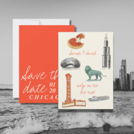 Chicago Save the Date mit Zeichnungen Einladung