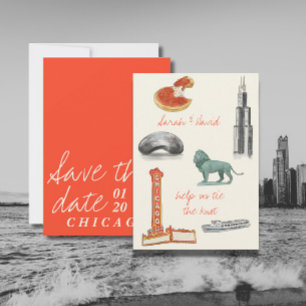 Chicago Save the Date mit Zeichnungen Einladung