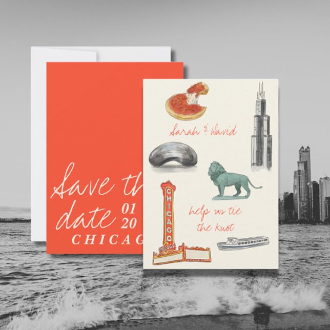 Chicago Save the Date mit Zeichnungen Einladung (Von Creator hochgeladen)