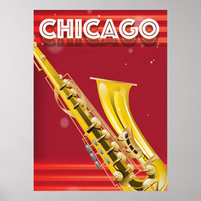 Chicago Saxophon Reiseplakat Poster (Vorne)