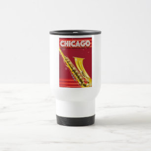Chicago Saxophone Reiseplakat drucken. Reisebecher