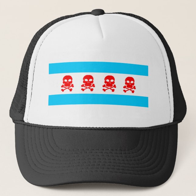 Chicago-Schädel-Flagge Truckerkappe (Vorderseite)