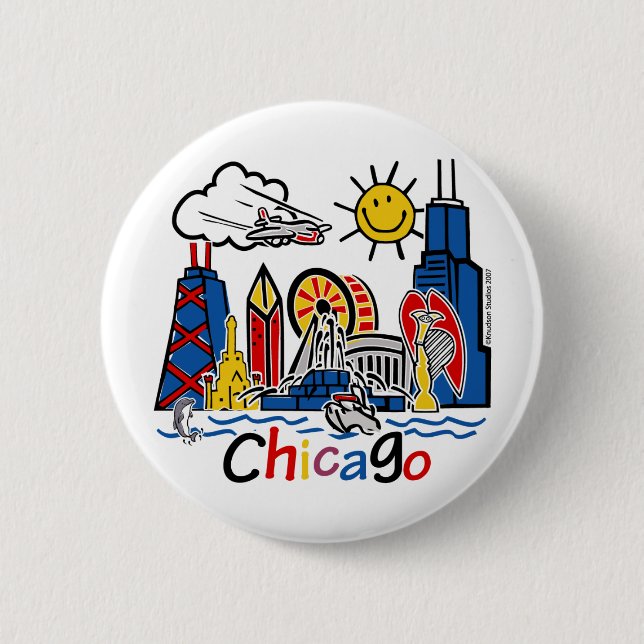 Chicago scherzt Skyline Button (Vorderseite)