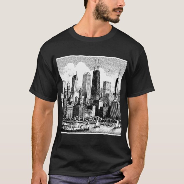 Chicago Schwarz-weiß Graphic T - Shirt (Vorderseite)