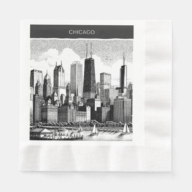 Chicago Schwarz-weiß Serviette (Vorderseite)
