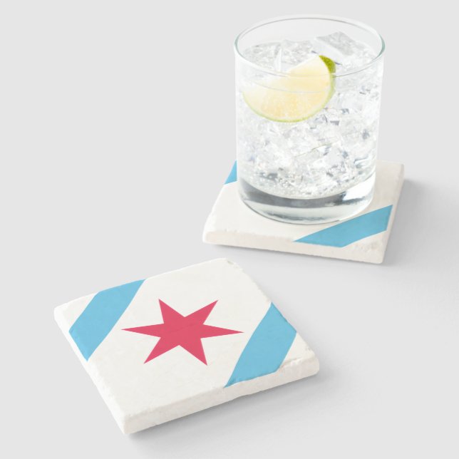 Chicago Sechsstern Steinuntersetzer (Seitenansicht)