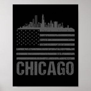 Chicago Silhouette American Flag Vintag City Gift Poster